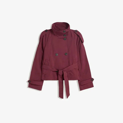 Windbreaker jacket 2025 new retro lapel design with double breasted straps versatile long sleeved short style